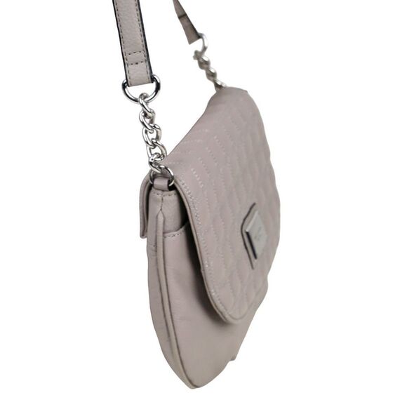 Tignanello STITCHED BEIGE GENUINE LEATHER FLAP CHAIN X-BODY SHOULDER BAG HANDBAG - Picture 4 of 15